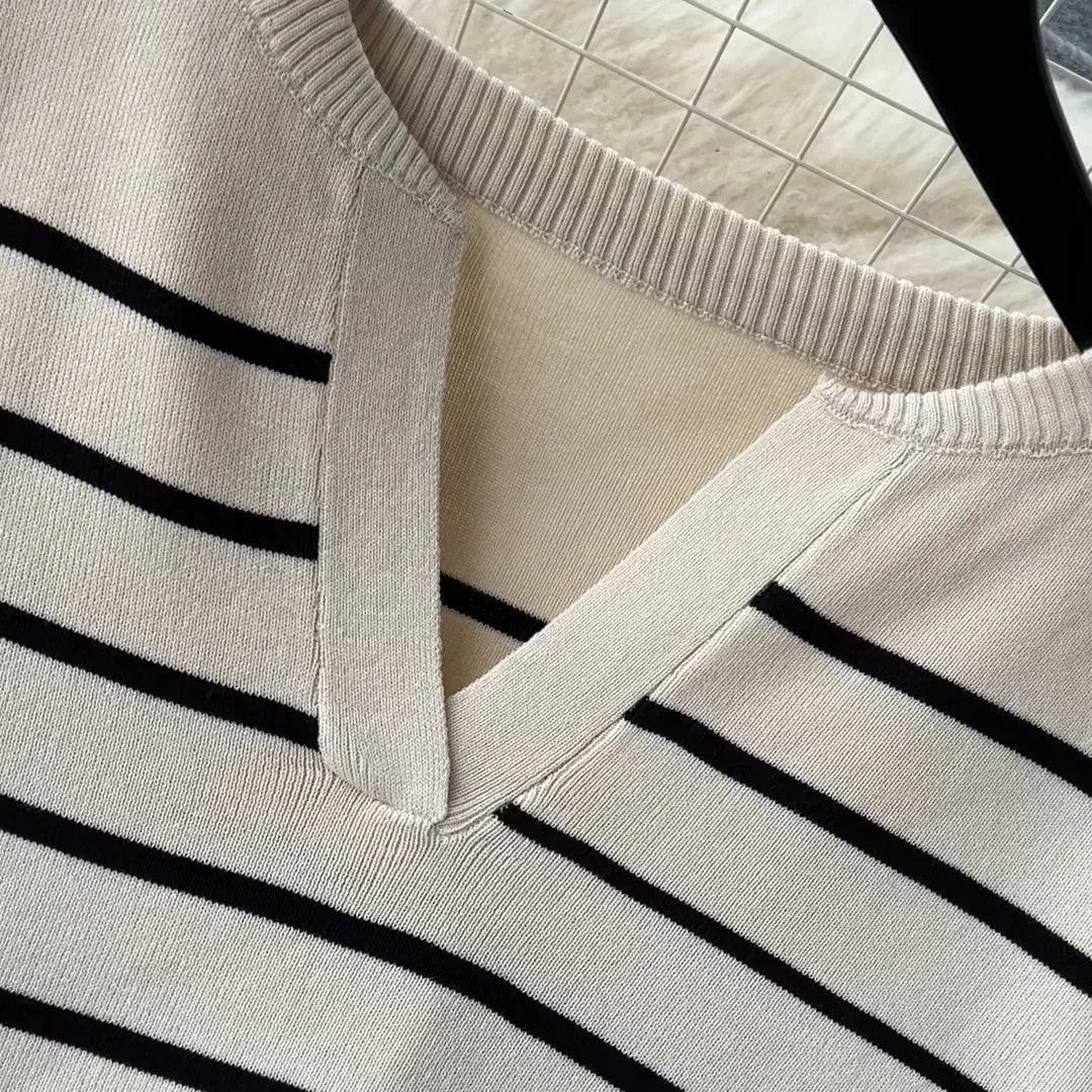 Women Sweater Pant Set Winter Knitted  Casual Pullovers Suits Long Sleeve AutumnLoose Tops Elastic Striped Elegance Sweaterpants Viralgem Store