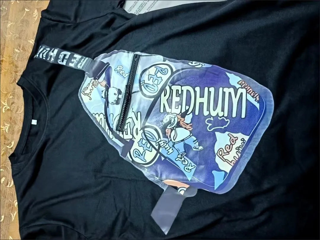 Summer Y2k Clothes New Messenger Bag Printed Pocket Zipper T-shirt Women Europea Style Casual Large Size Couple Casual Tees Tops