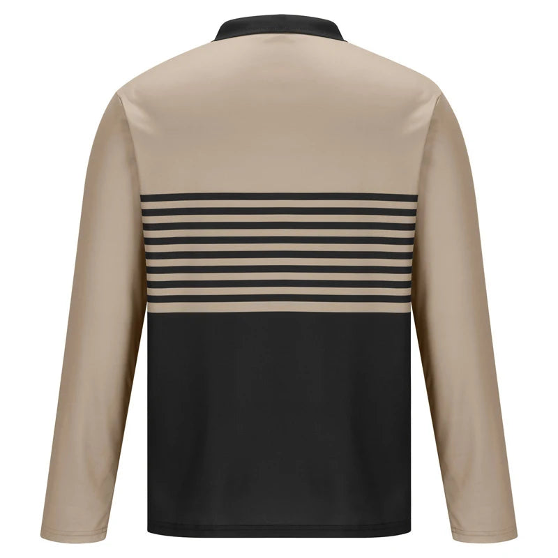 Spring Autumn 100% Polyester Breathable Business Casual Turn-down Collar Tops Men Long Sleeve 3D Digital Print Sport Polo Shirt Viralgem Store