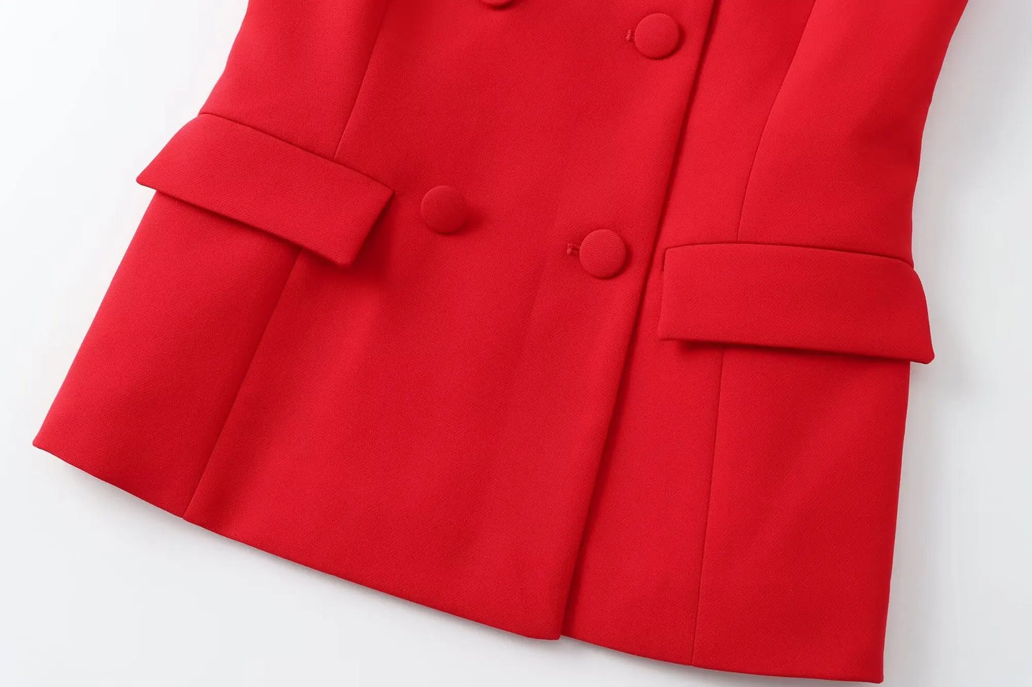 TRAFZA Women Fashion Suits Square Neck Sleeveless Double Breasted Waistcoat Top+Mid-Waist Slit Stralght Pants Female Summer Sets