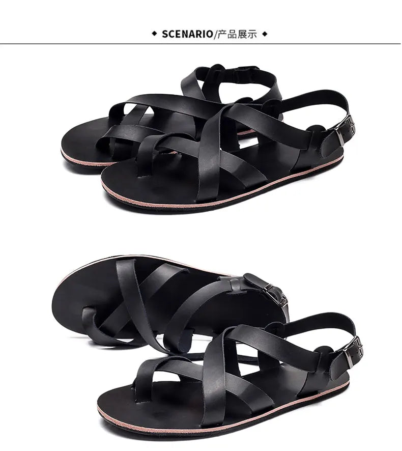 Summer Beach Sandals Men's European and American Wear-Resistant Fashion Outdoor Breathable Thick-soled Casual Shoes Indoor Rome