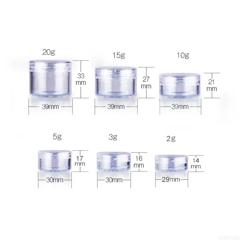 10pcs Make Up Jar Cosmetic Sample Empty Container Plastic Round Lid Small Bottle Eyeshadow Cream Travel Pot 2g 3g 5g 10g 15g 20g