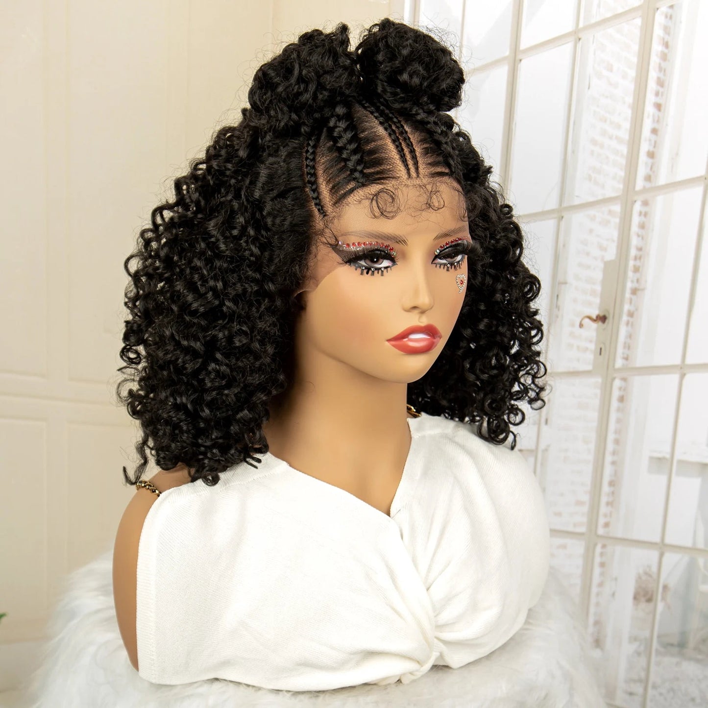 13X4 Lace Frontal Synthetic Braided Wigs for Black Women Braid Wig with Baby Hair 16inches Afro Curly Bob Wigs Braided Wig Viralgem Store
