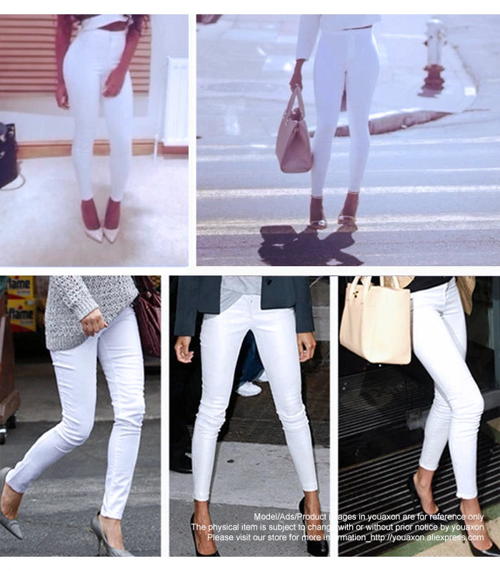 1888 Youaxon Summer Women`s High Waist White Basic Fashion Stretch Skinny Denim Pants Trousers Jeans For Women Free Shipping