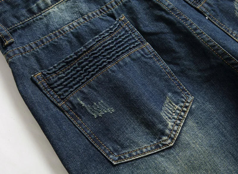 2024 Men's Autumn and Winter New Characteristic Nostalgic Jeans, European and American Ripped Patchwork Tapered Jeans. Viralgem Store