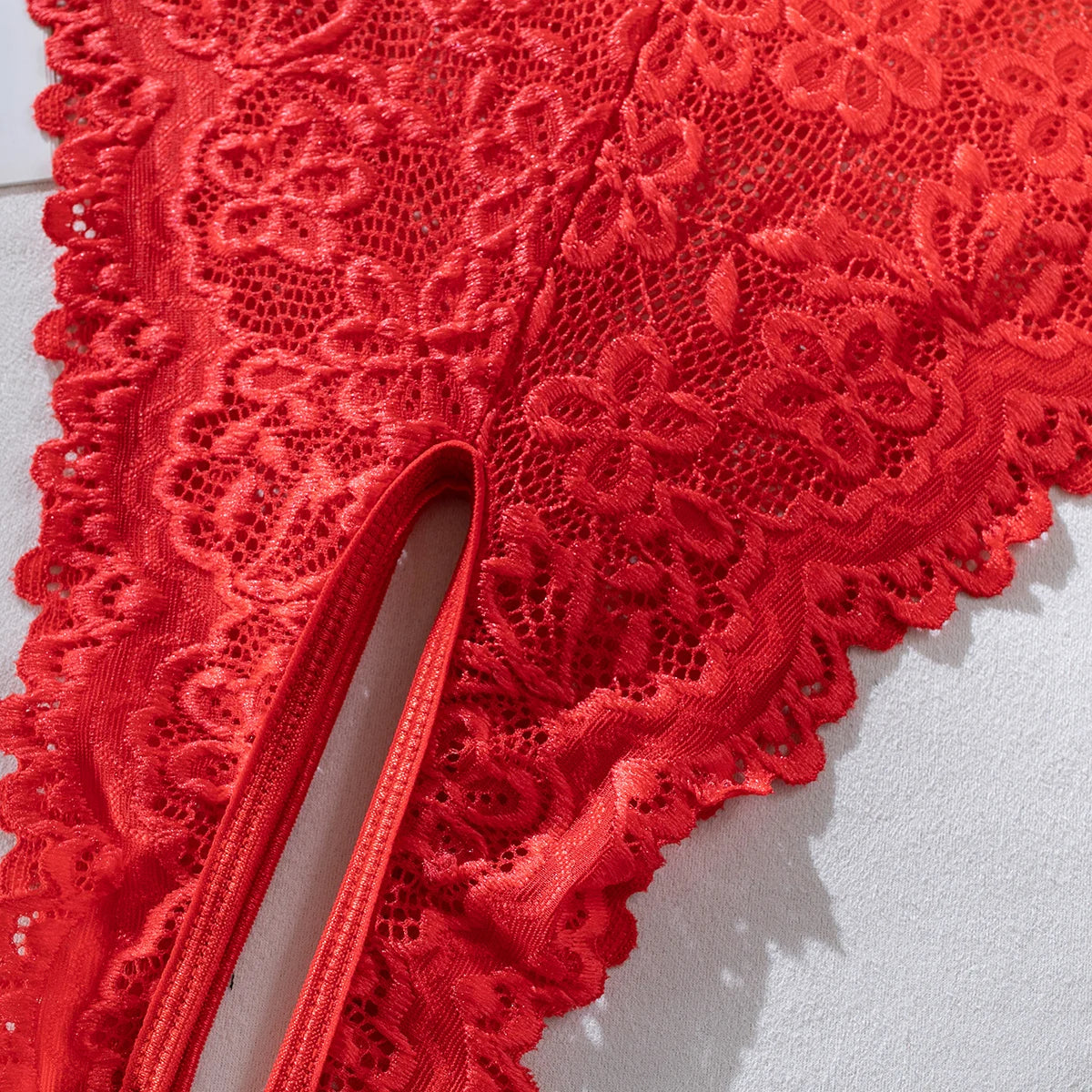 Yimunancy Lace Lingerie Set Women 2-Piece Red Backless Bodysuit Mesh Ball Gown Bow Panty Intimates Valentine Day