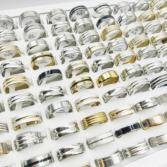 20pcs/Lot Factory Wholesale Hot Mix Style Simple Stainless Steel Finger Rings Men Women New Gifts Jewelry Bar Wide Joint Ring Viralgem Store