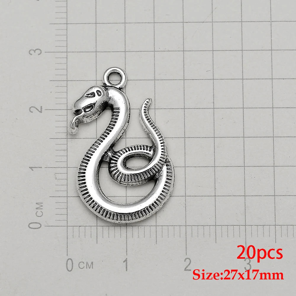 10/20pcs/lot Antique Silver Plated Snake Charms Animals Pendant For Diy Necklace Jewelry Making Findings Supplies Accessories Viralgem Store
