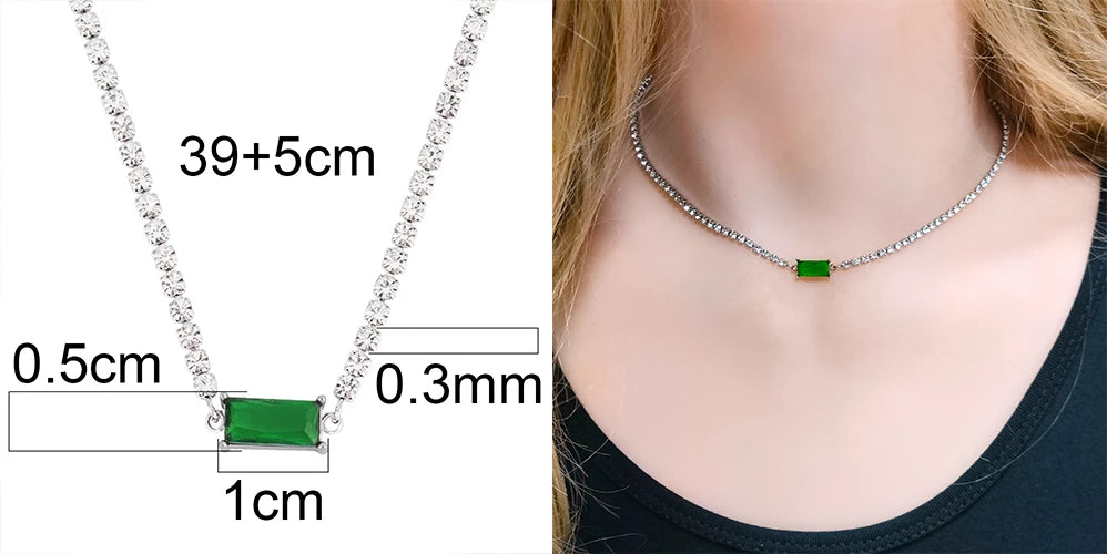 Stainless Steel Necklace Tennis Chain Hip Hop Square Pendant Necklace Star Heart Zircon Choker Necklaces For Women Jewelry