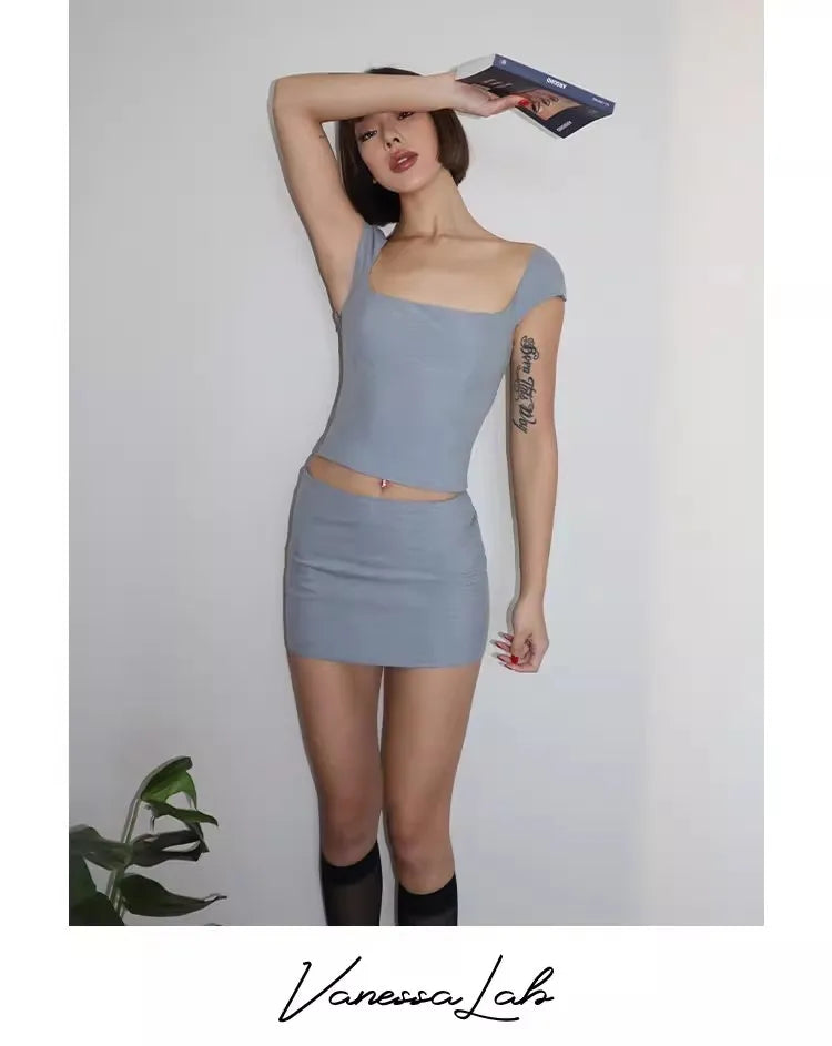 Women Square Neck Rowena Grey Lace Back Corset