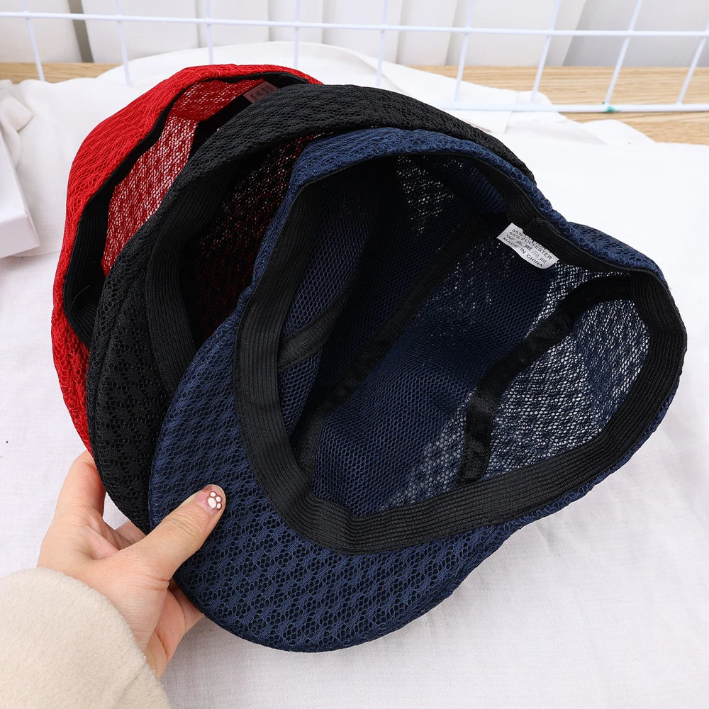Spring Summer Hollow Berets For Men Convenient Breathable Mesh Beret Hat Quick-drying  Cap Retro Sun Hats Painter Caps