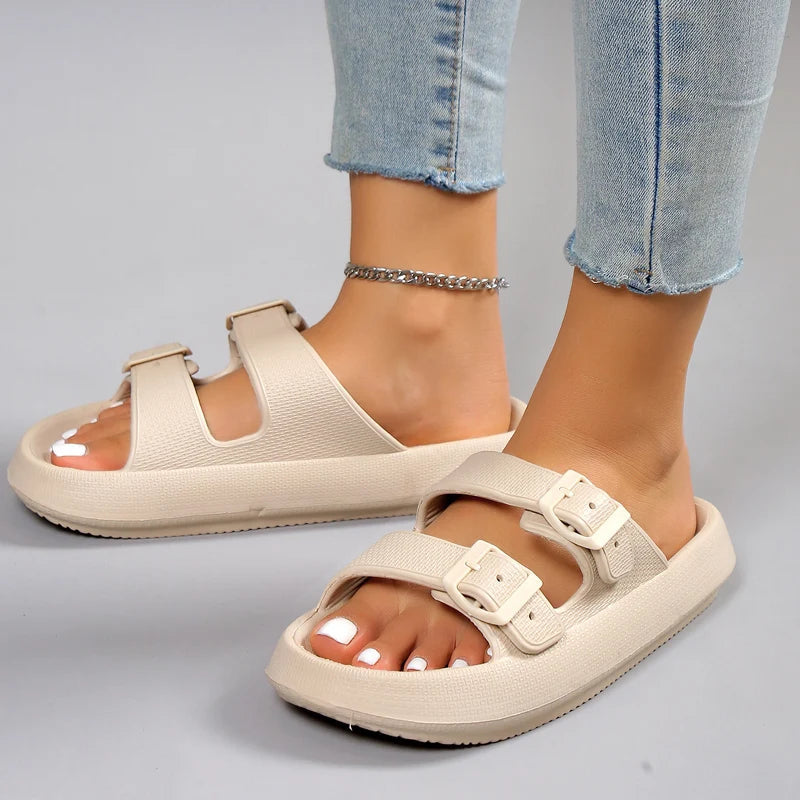 Summer Slippers Double Buckle Slide Sandals Women Couple Home Slides EVA Thick Sole Light Weight Flip Flops Bothe Shower Shoes Viralgem Store