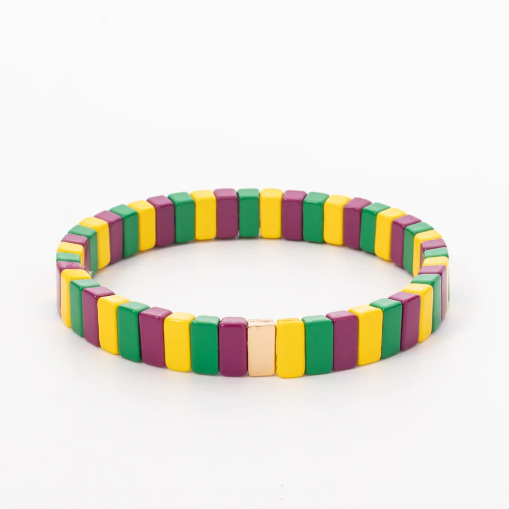 4X8MM Enamel Bracelets Wholesale Colorful Elastic Bangle Handmade Rainbow Beads Jewelry