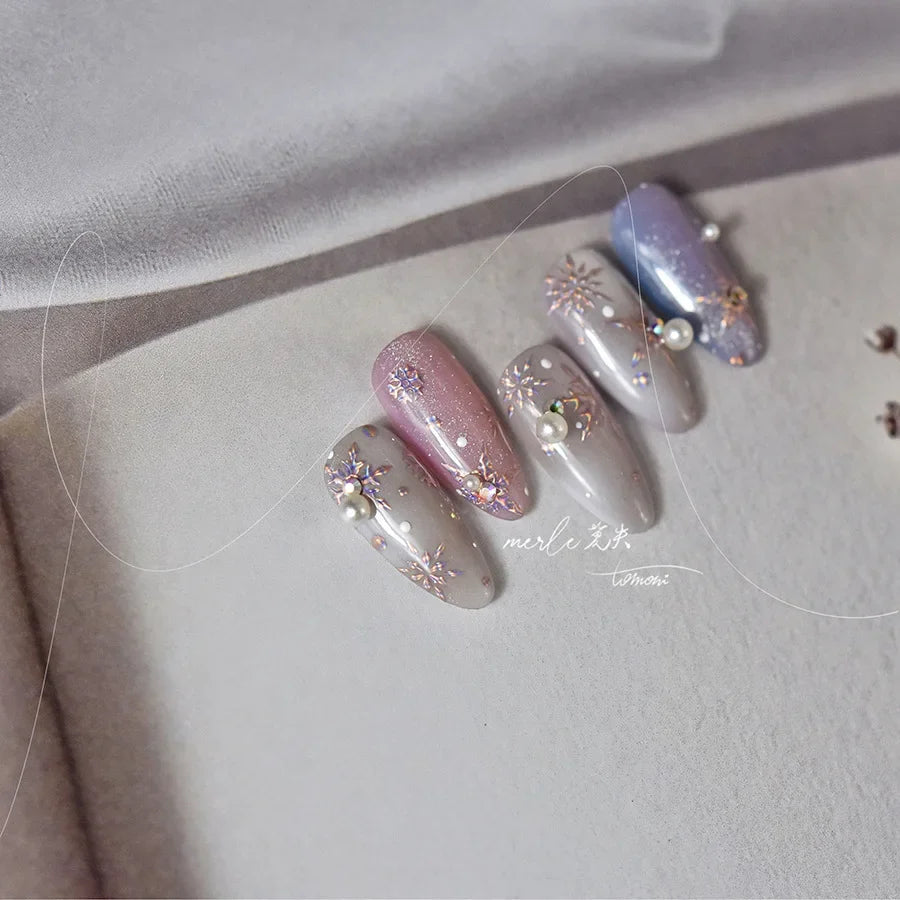 5D Laser Star Moon Snowflake Shiny Rhinestone Embossed Relief Self Adhesive Nail Art Decoration Sticker Manicure Decals