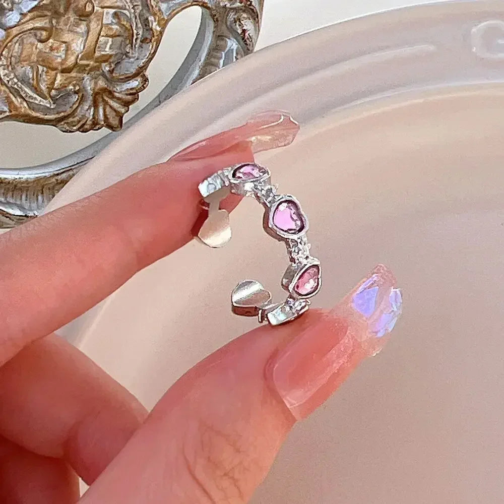 Adjustable Crystal Rings Y2K Pink Irregular Geometry Vintage Bowknot Heart Ring Set for Women Girl 2023 New Fashion Jewelry Gift Viralgem Store