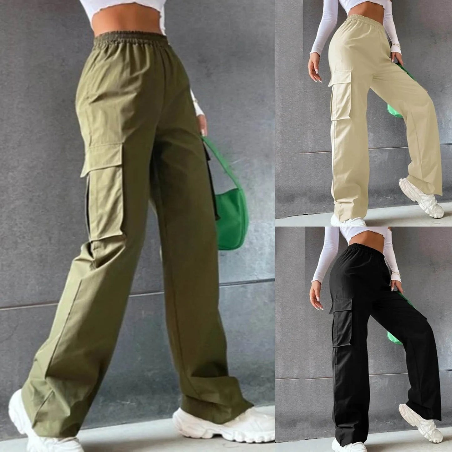Young Girls Casual Pants Straight Wide Leg Trousers Female Loose Oversize Pockets Y2k Hip Hop Solid Color Pants Cargo Pants Viralgem Store