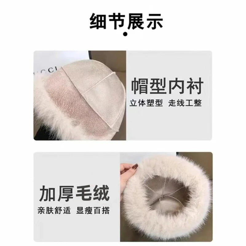 Winter Plush Fisherman Hat For Women Thick Fluffy Fur Ear Protection Cap Windproof Warm Headgear Fashion Female Panama Basin Cap