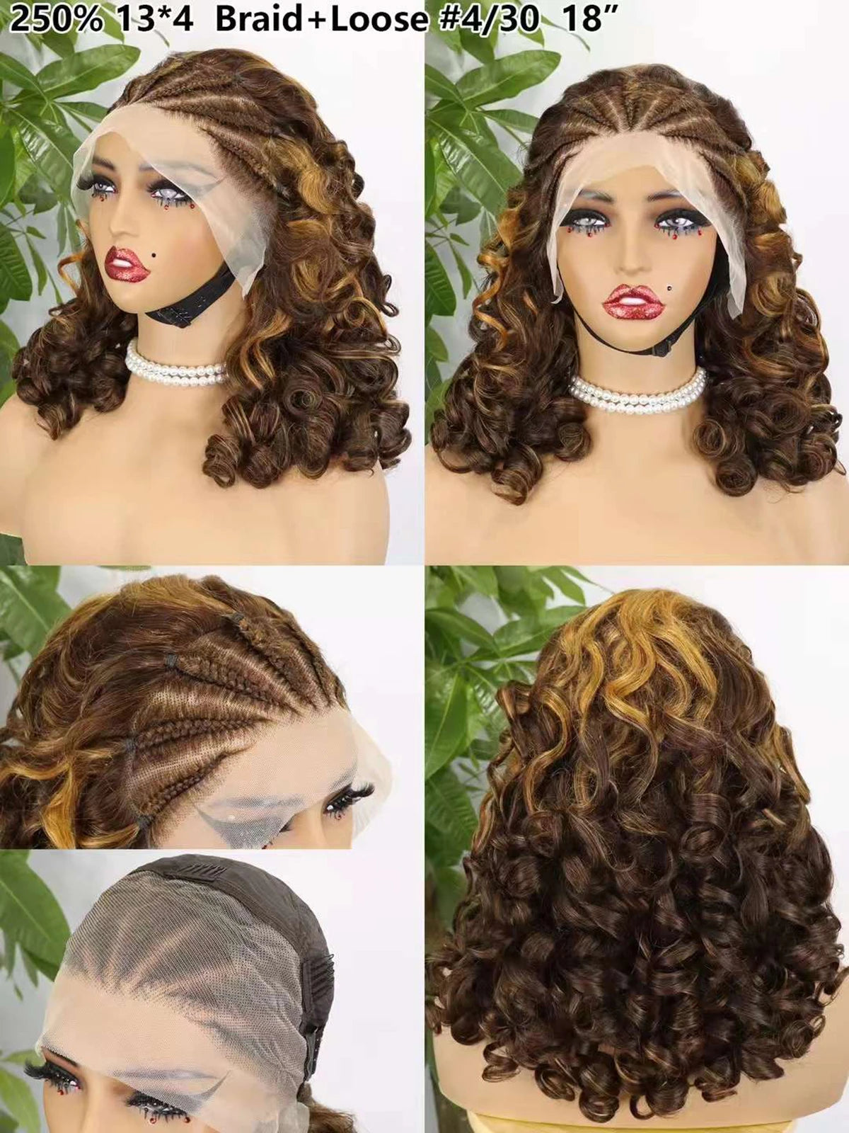 4T30T4 Color  Loose Wave Remy Human Hair Wigs 250% Density 13x4 Lace Frontal Cornrow Braided Wig SLoose Fumi Lace Braid Wig