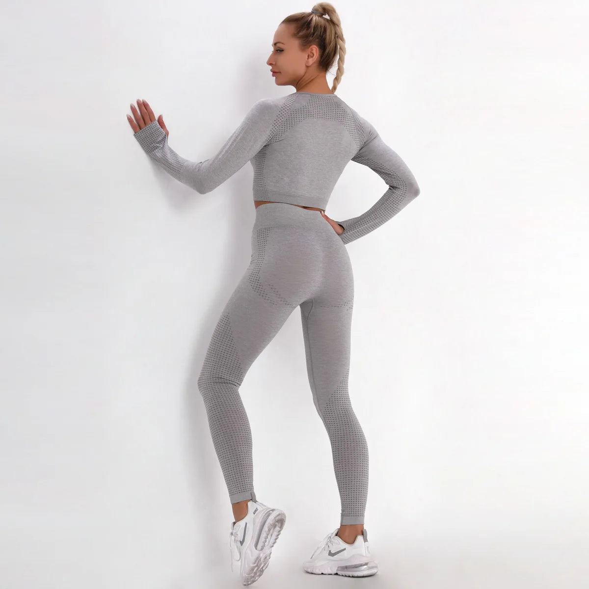 Women Seamless Gym Set Long Sleeve Top High Waist Belly Control Sport Leggings Gym Clothes Seamless Sport Suit Sexy Booty Girls Viralgem Store