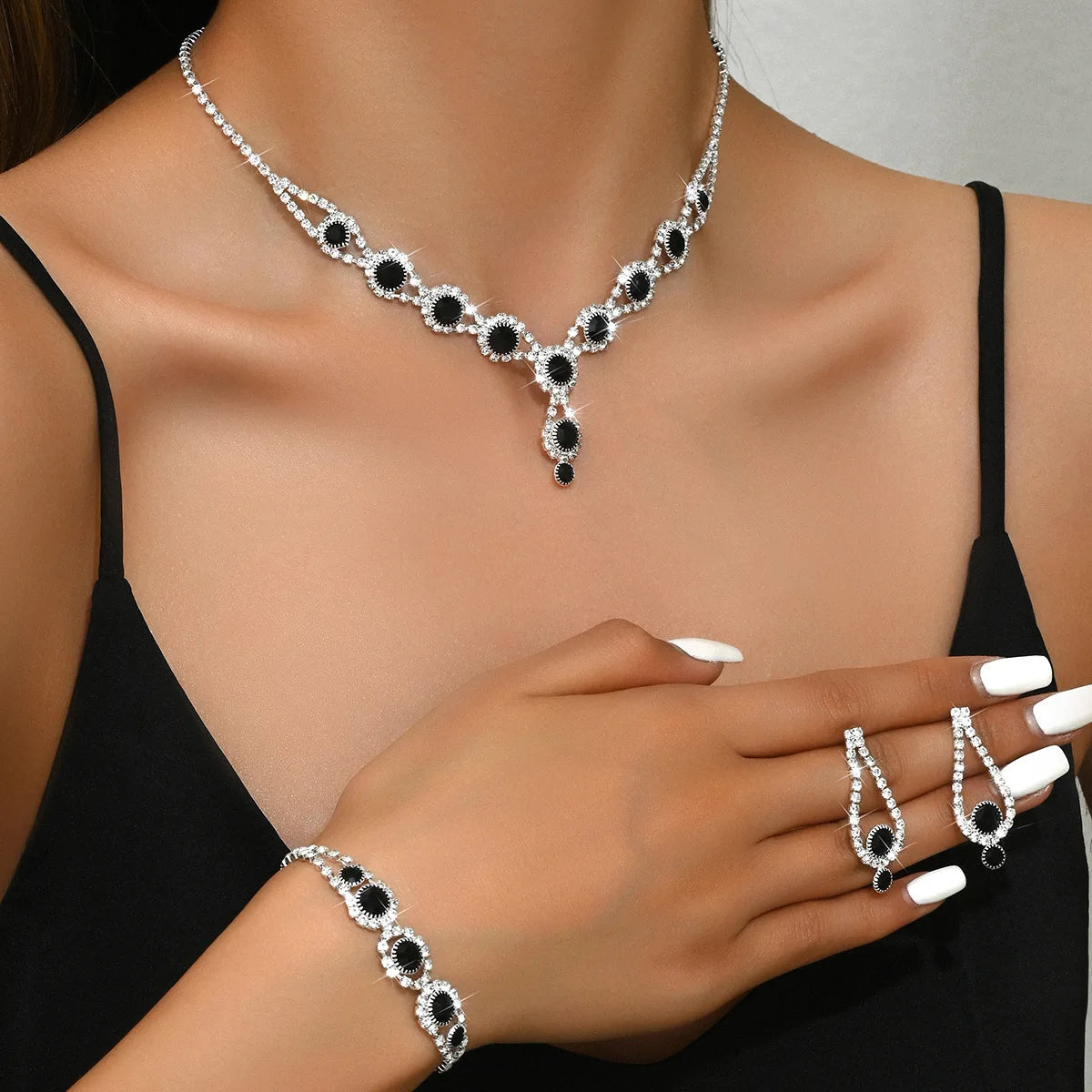 4PCS Fashion Elegant Crystal Jewelry Sets for Women Rhinestones Necklace Ring Earrings Bridal Wedding Party Jewelry Sets Viralgem Store