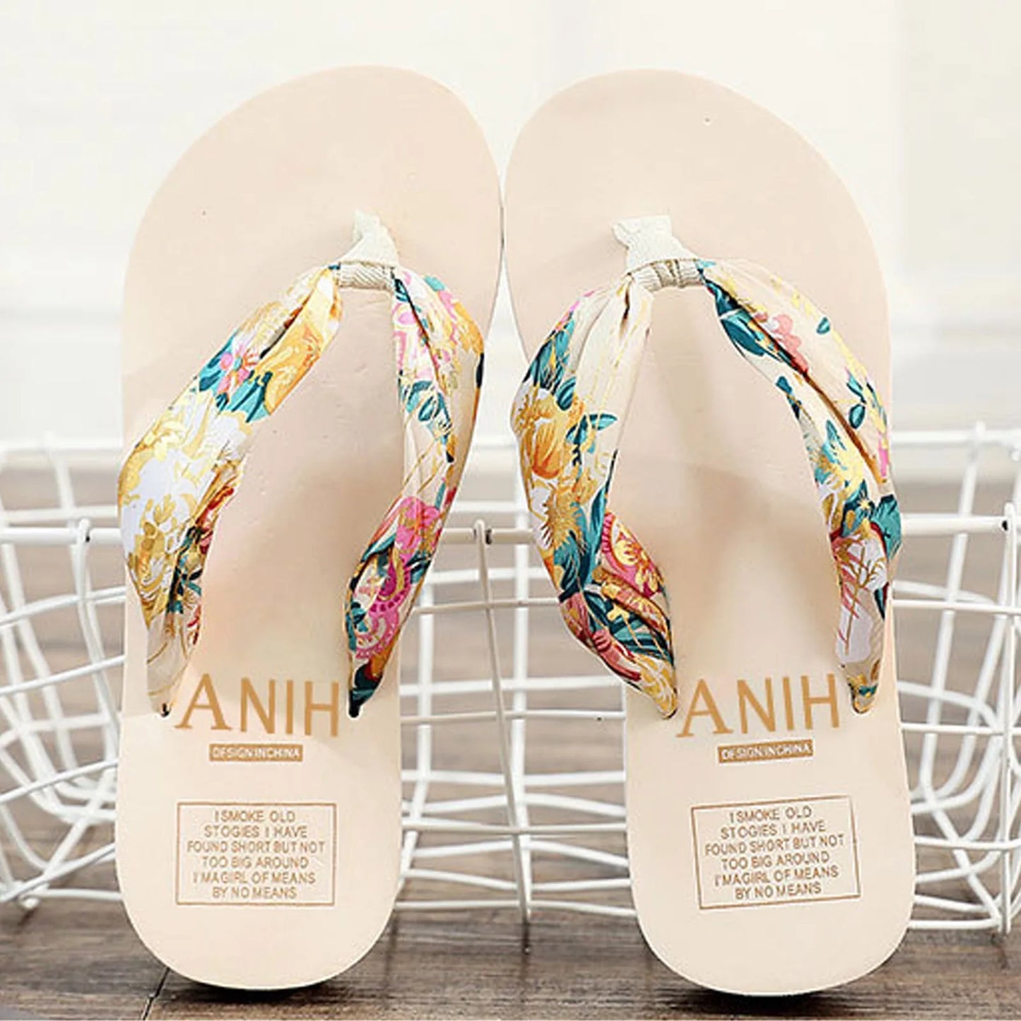 2022 Summer Floral Printing Slippers Women Bohemian Satin Strap Platform Wedge Flip Flops Outdoor Thick Bottom Beach Shoes