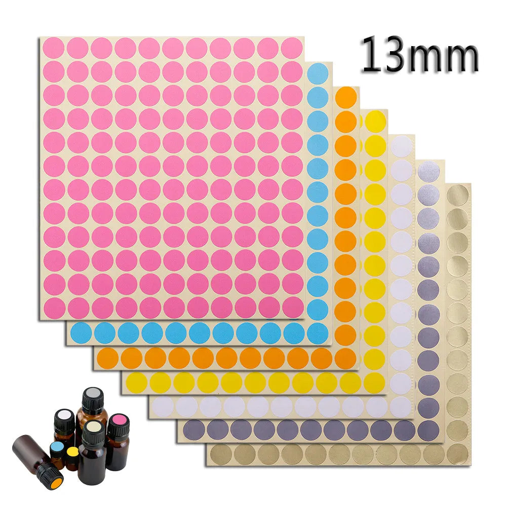 1 Sheet of 132 Blank Round Stickers Labels for Essential Oil Bottle Cap Lid Water Resistant 7 Color Sticker 13mm DIY