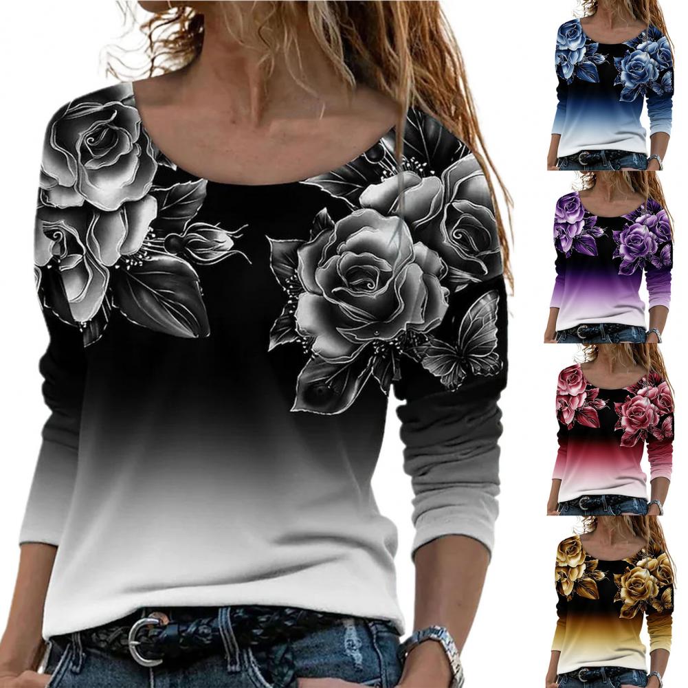 Women Shirt Floral Print Gradient Color All Match Daily Wear Spring Blouse roupas femininas Блузки blusas рубашка женская