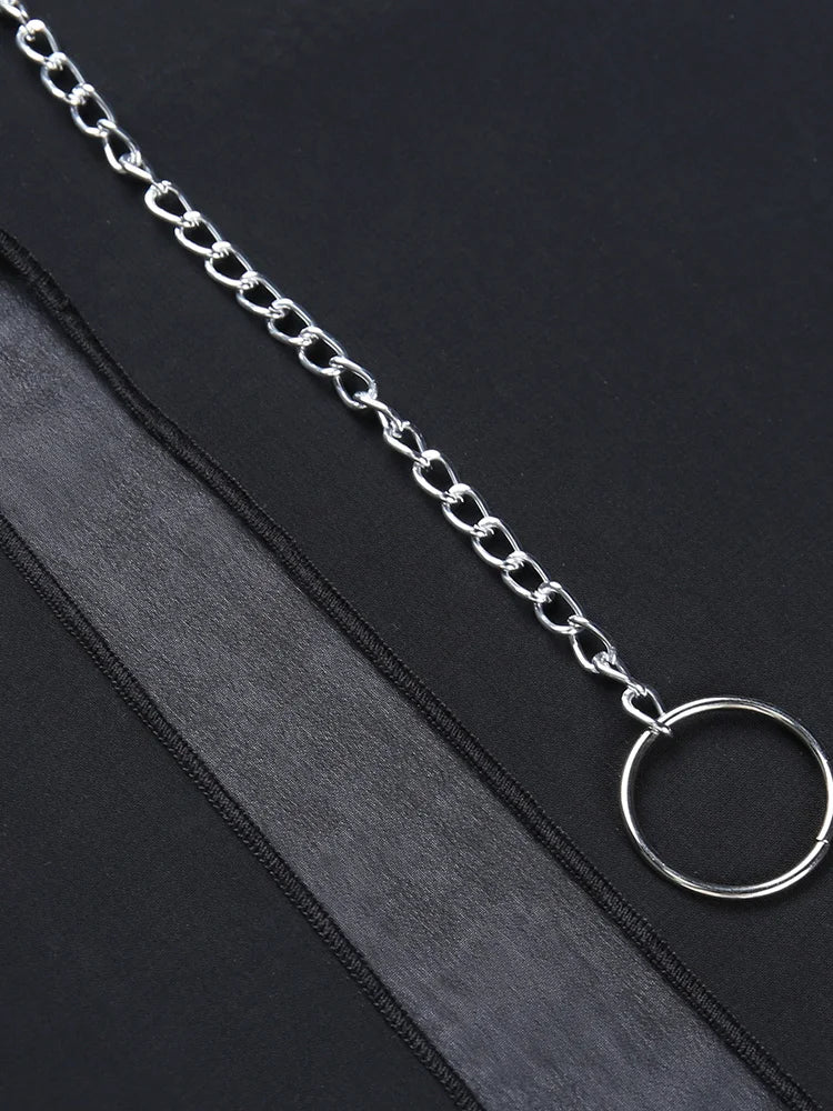 Yangelo Goth Grunge Skirt With Buckle Women Y2K Punk Sexy Bottoms Patchwork Split Long Skirts Summer Zipper See Through Clothes