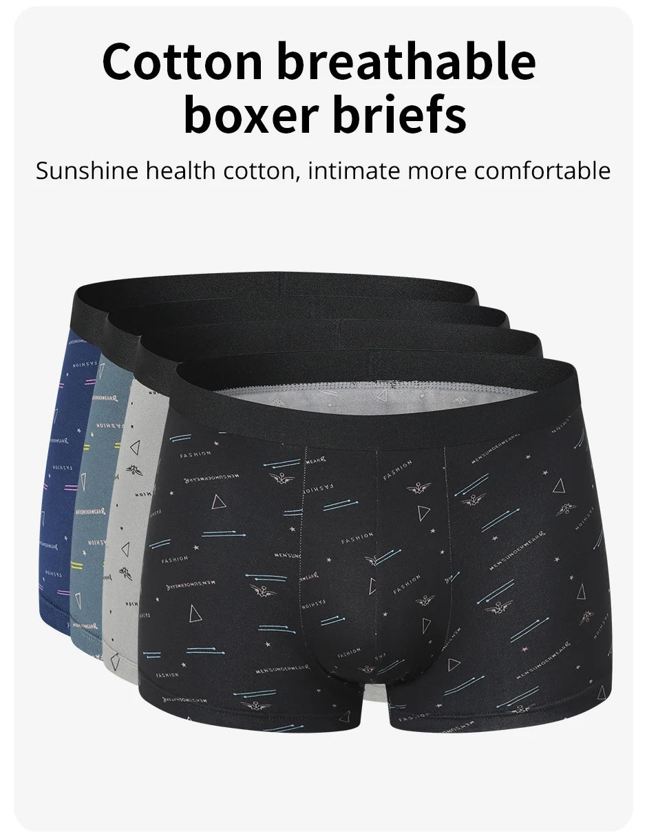 4-piece MEN'S Boyshort Young Men Printed Comfortable Underwear for Middle-aged and Elderly Men to Increase 5XL/6XL Boyshort. Viralgem Store