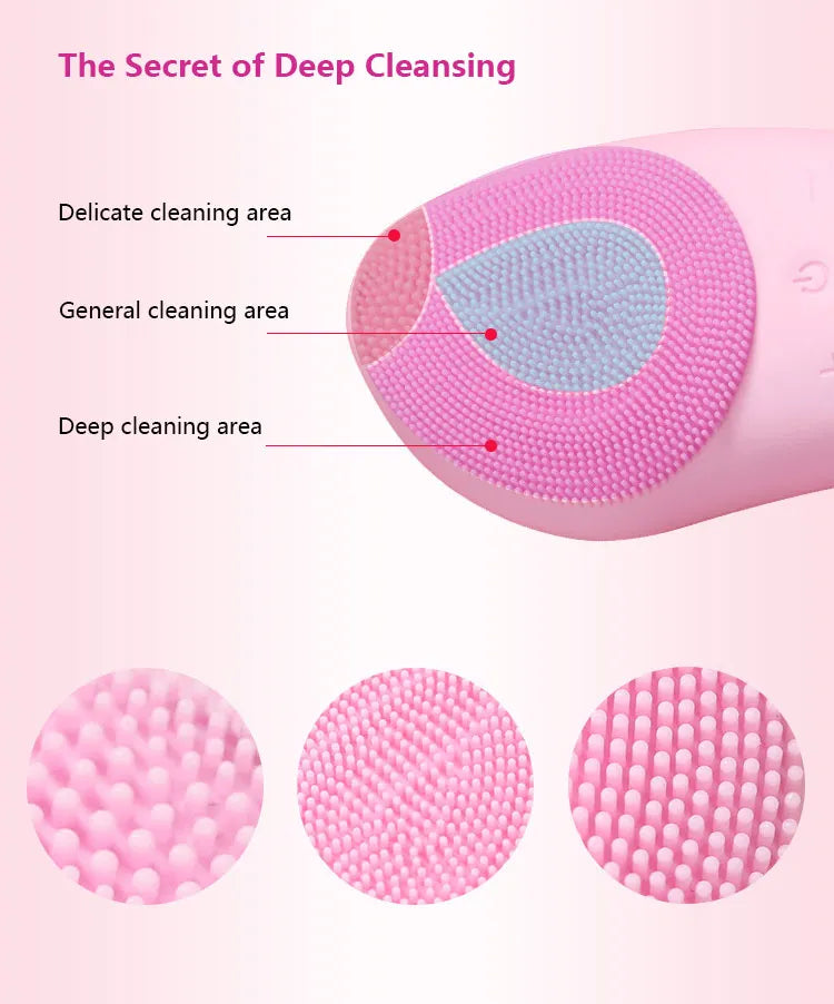 6-speed Electric Face Washer Silicone Facial Cleanser Mini Facial Cleanser Waterproof Rechargeable Ultrasonic Pore Cleaner