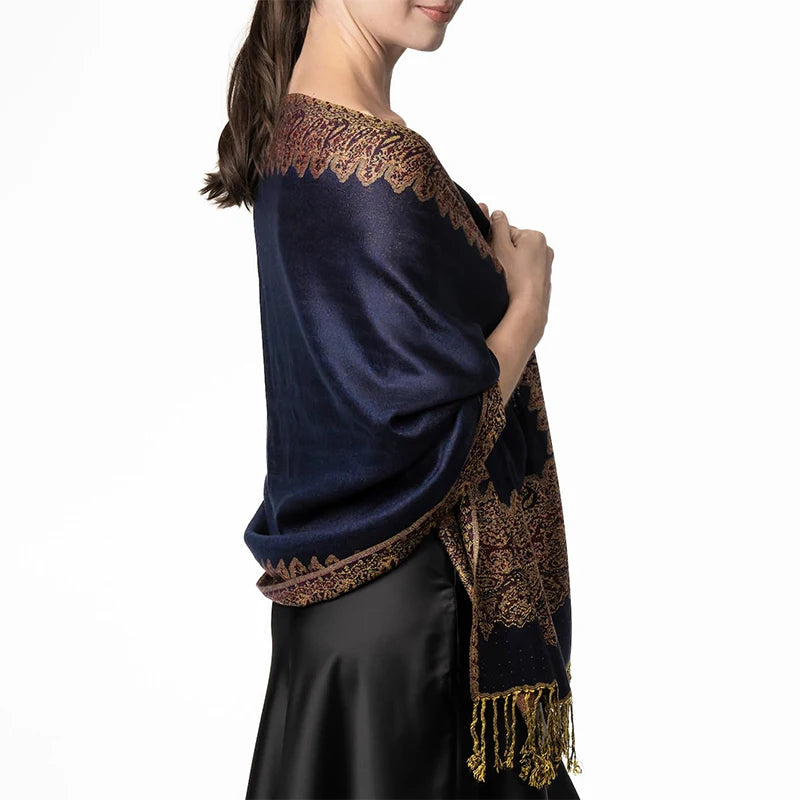 Tassel Blanket Design Thick Pashmina New Winter Warm Shawl Wrap Cashmere Scarf Women Neckerchief Poncho Stoles 2024