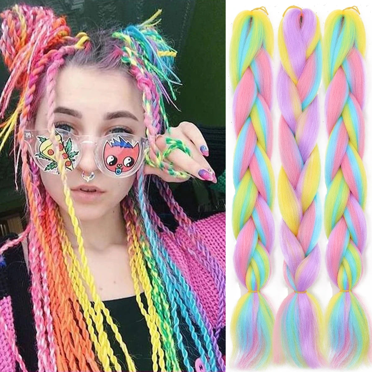 24" Synthetic Yaki Braids Hair kanekalon Ombre Braiding Hair Jumbo Braid Hair Extension For Women Hundreds of colors DIY Hair
