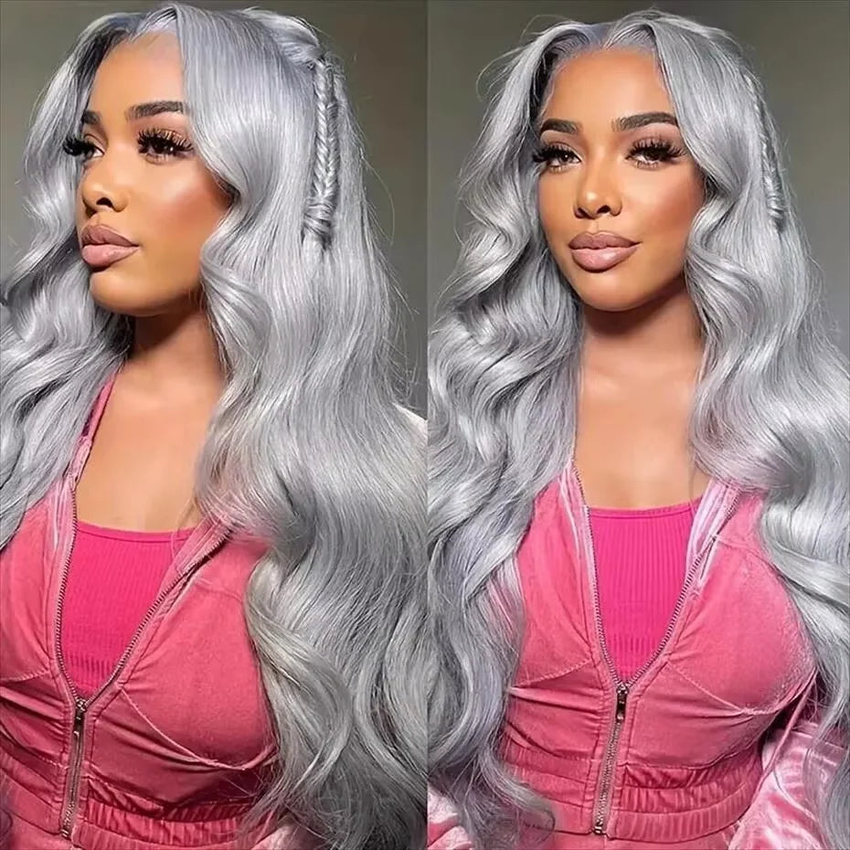 13x6 Silver Grey Body Wave Lace Front Human Hair Wigs Pre Plucked 613 HD Frontal Wigs Brazilian Cosplay Colored Human Hair Wig