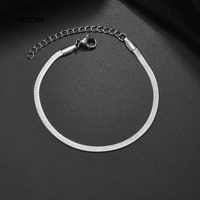 9 mm Wide Stainless Steel Bracelets Simple Trendy Style Daily Wear Silver-Color Charm Bracelet For Women On Party Unisex Style