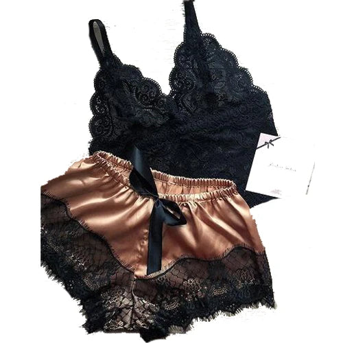 1 Set Women's Sexy Fashion Casual Lace Sleepwear Lingerie Tops Shorts Set Ladies Erotic Babydoll Pajamas Nightwear Underwear New