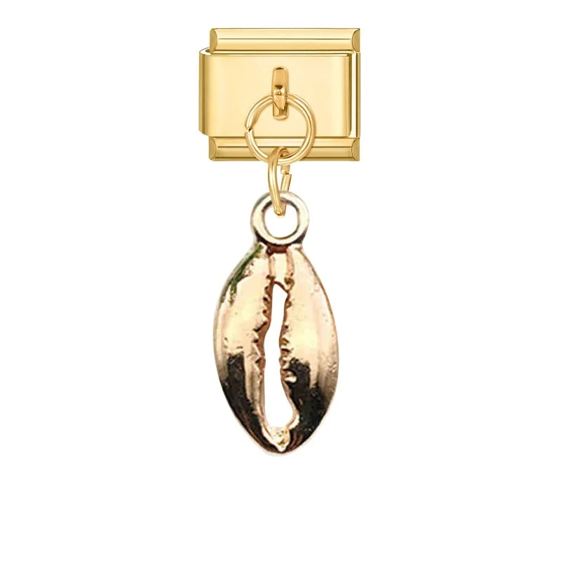 Vintage Golden Sea Shell Conch Starfish Dolphin Turtles Pendant Bead Fit 9mm Italian Charm Bracelet Stainless Steel DIY Making