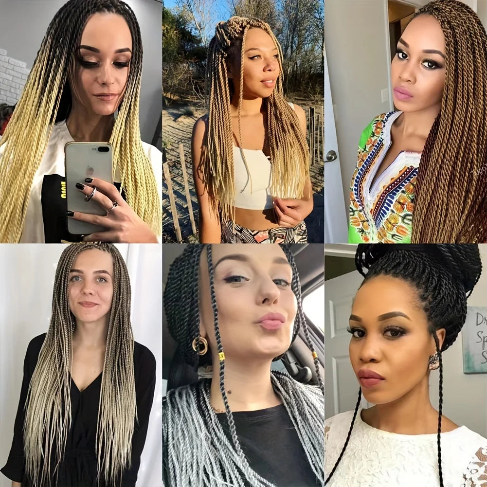 5Pcs Pre-Looped Synthetic Senegalese Twist Crochet Braids - 30 Roots/Pack, High-Temperature Fiber Hair Extensions for Women