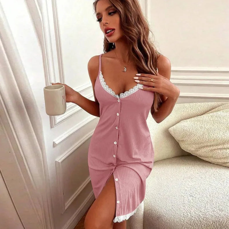 Women's Nightgowns Lace Buttons Sexy Halter Dresses Sub Comfortable Casual Can Be Worn Outside The Nightgown Homewear Viralgem Store