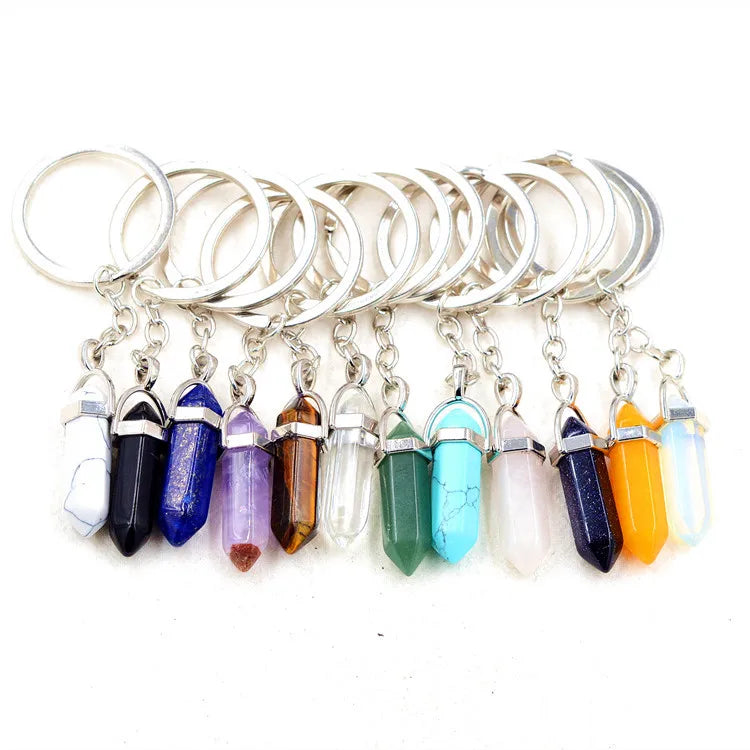 20pcs Natural Rough Raw Stone Crystal Quartzs Keychain Women Men Handbag Hangle Car Key Holder Raw Mineral Stone KeyRing Jewelry Viralgem Store