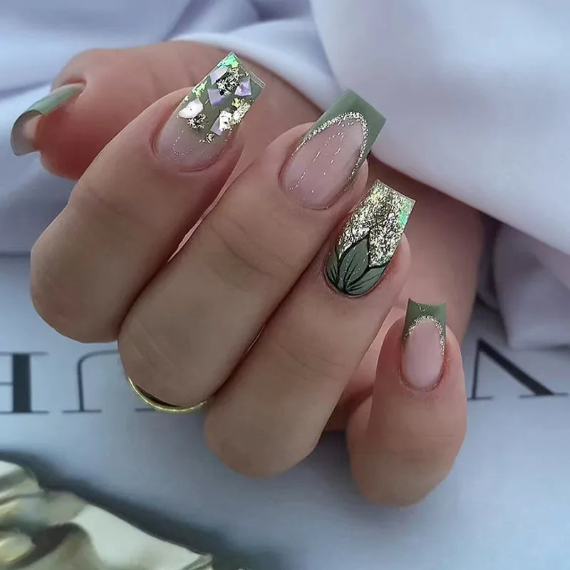 24Pcs Short Square Sweet Cool False Nails Black Flower Wearable French Nails Press on Detachable Autumn Winter Acrylic Nail Tips Viralgem Store