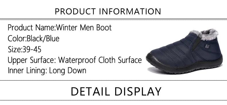 Winter Men Boots Waterproof Snow Boots Warm Fur Casual Men Shoes Antislip Ankel Boots Plush Cotton Shoes