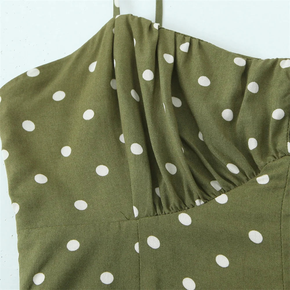 2024 Zarb Spring/Summer New Women's European and American Style Fake Wind Waist Fold Split Strap Midi Polka Dot Dress