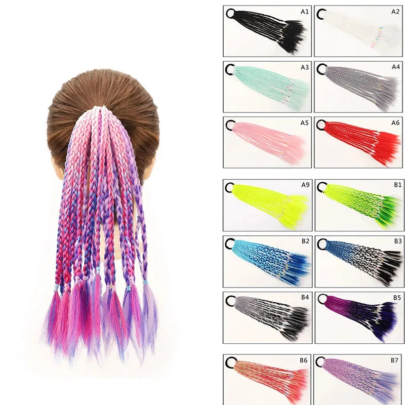 35cm Girl Thicker Wig Ponytail Hair Ropes Kids Twist Braid Rope Headdress Hair Braider Elastic Hair Band Rubber Hair Accessories Viralgem Store