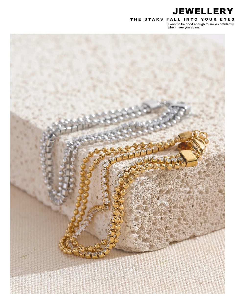 Yhpup Trendy Stainless Steel Cubic Zirconia Chain Layered Bracelet Bangle for Women High Quality Fashion Jewelry Bijoux Gift Viralgem Store