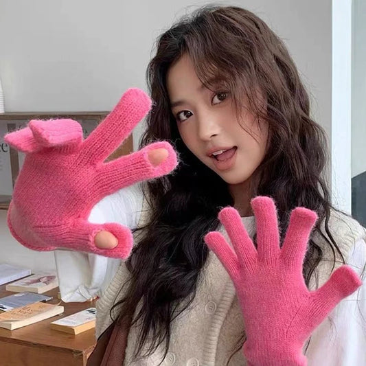 1Pair Autumn Winter Warm Gloves Wool Knitted Touchscreen Gloves Full Finger Mittens Outdoor Skiing Ride Casual Windproof Guantes