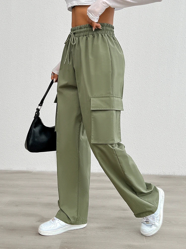 2024 Women New Overalls Elastic Drawstring Waist Pants Wide Leg Baggy Trousers Y2k Streetwear Oversize Sweatpants With Pocket Viralgem Store