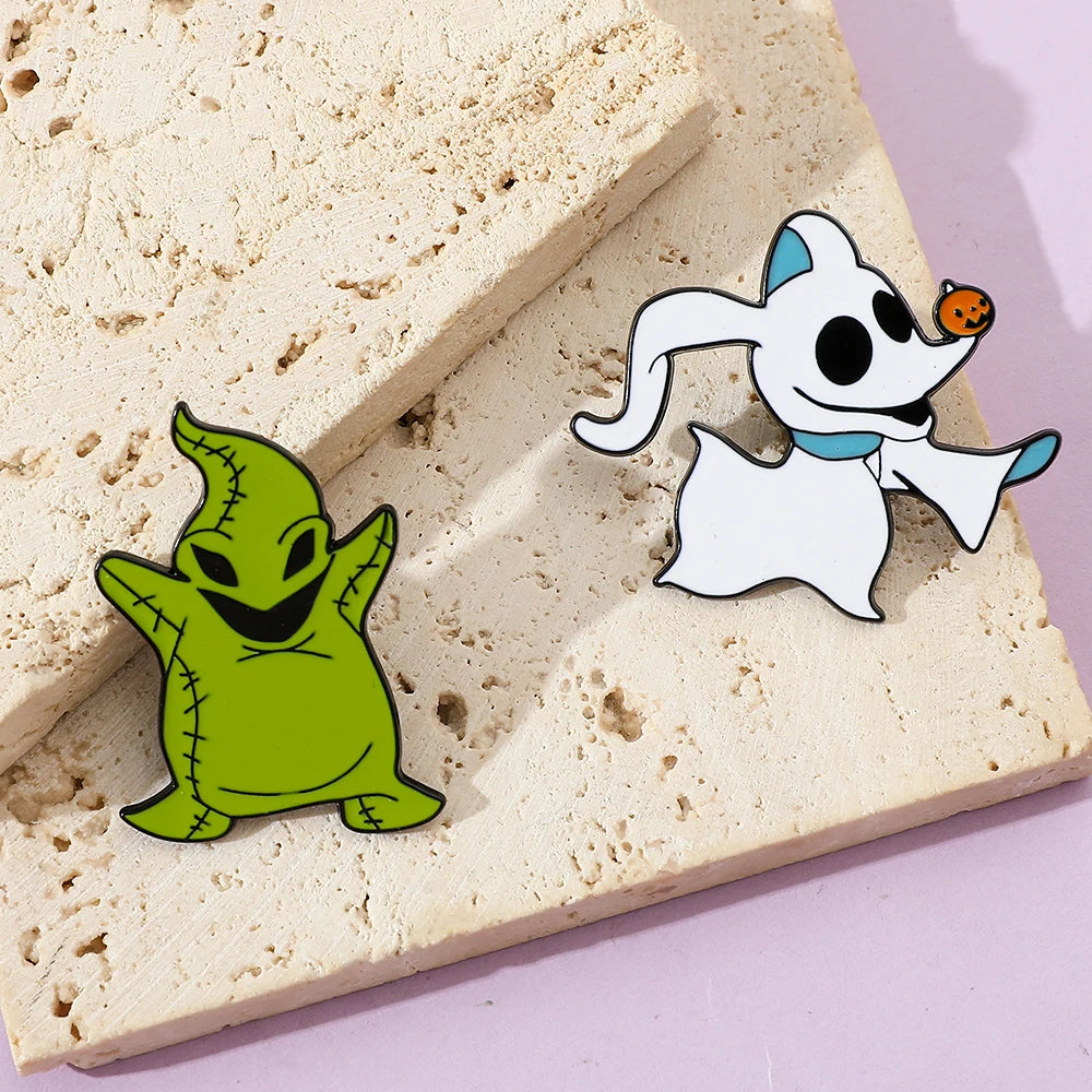 2 Pcs Cartoon The Nightmare Before Christmas Brooch Oogie Boogie Zero Enamel Metal Badge Jewelry Clothes Backpack Accessories