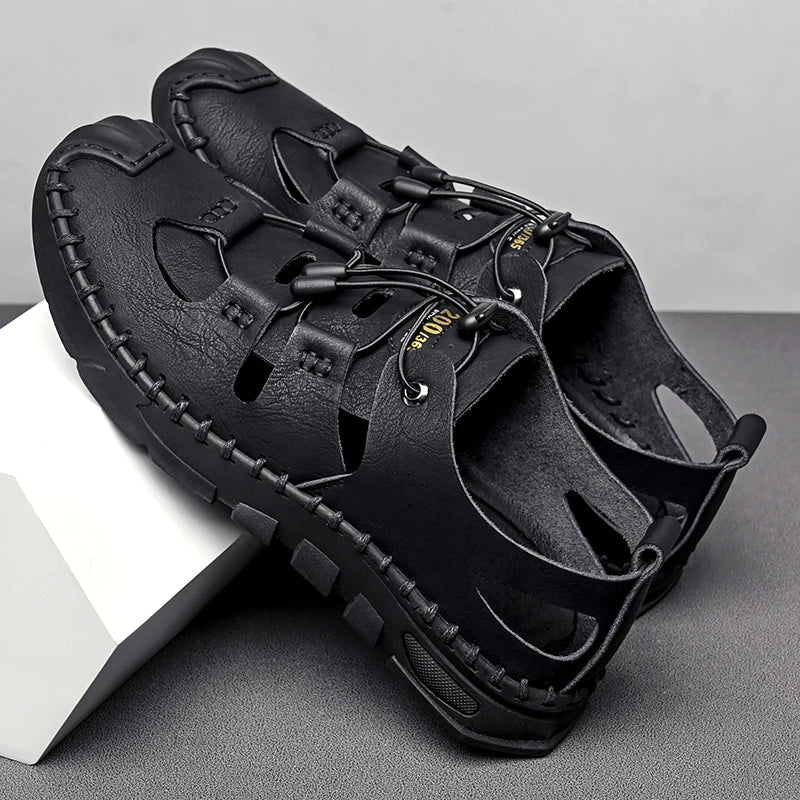 Summer High Quality Men's Fashion Trend Sandals Outdoor Breathable Massage Sole Anti slip Sandals Men's White Sandals Leather Viralgem Store