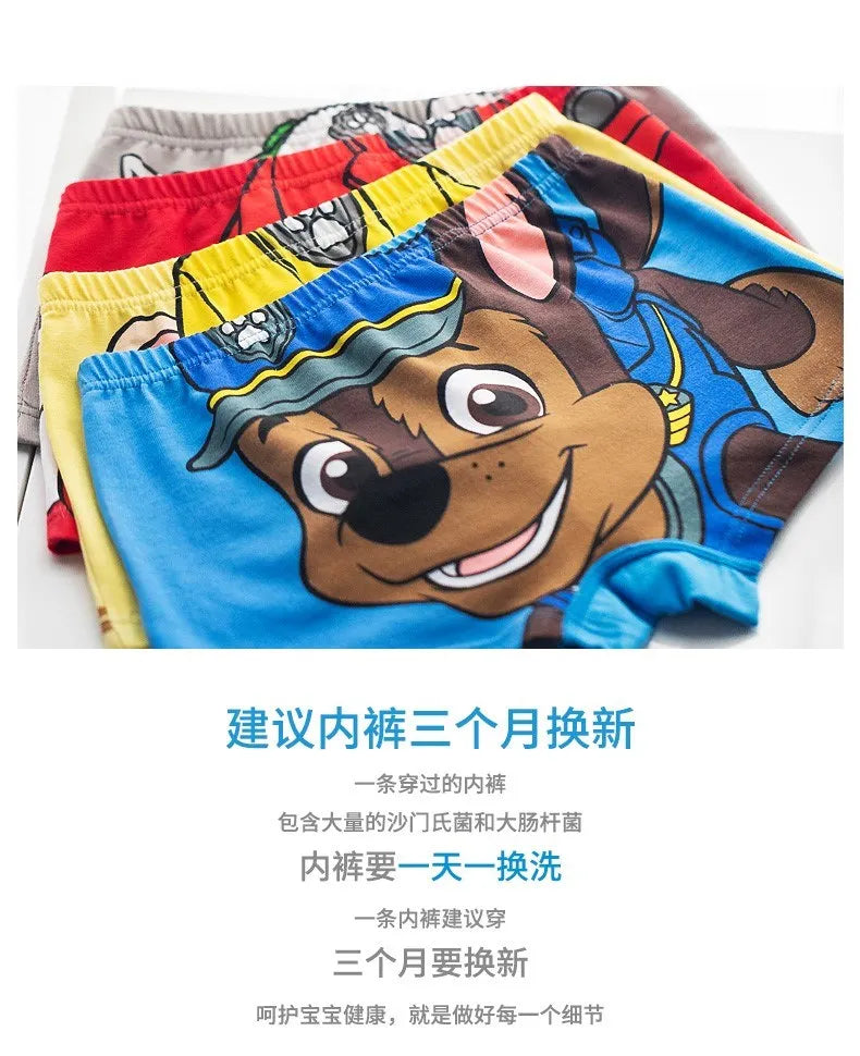 4PCS Original PAW Patrol Cute Boy Underpants Chase Marshall Rocky Rubble Healthy Cotton Boxers Underwear for Children Gifts