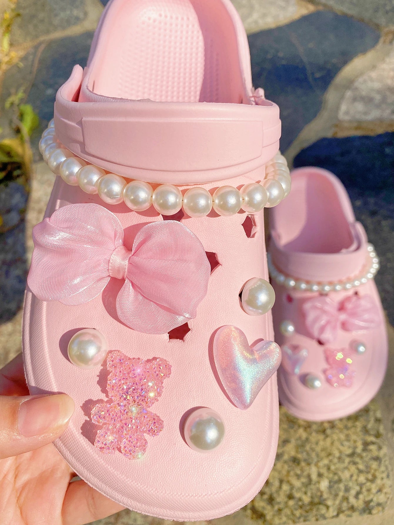 14pcs Shoe Accessories For Hollowed-Out Shoes, Diy Cloth Flowers, Bows, Pearls, And Removable Garden Shoe Decorations